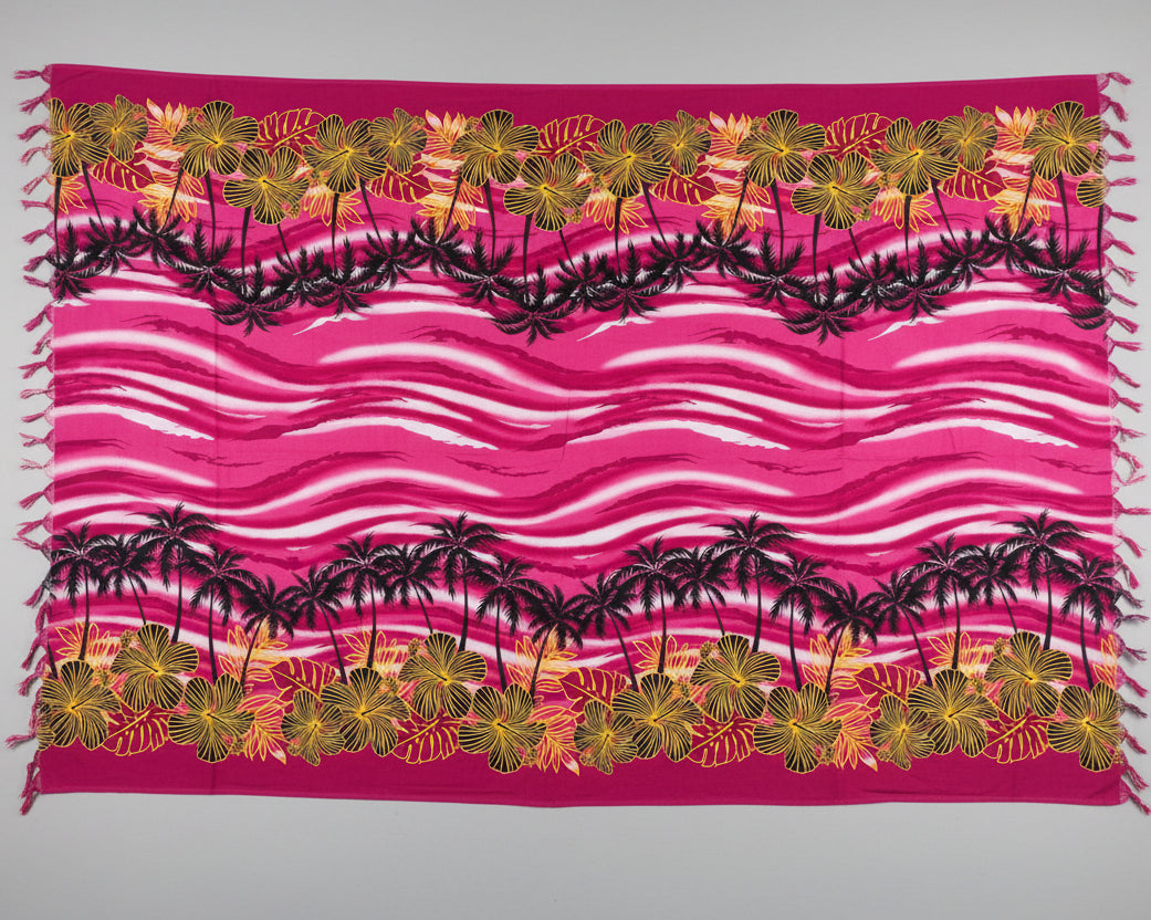 Paréo Lambahoany – Ligne de palmiers, fond rose | Tissu malgache 100% coton